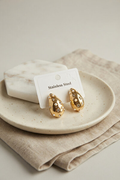 Skygo 316L Steel Gold Color Stone Drop Model Earrings Tj-Bkp12028