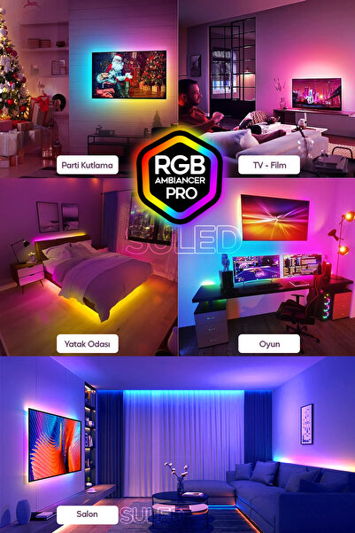 SULED Gamer 5 Metre RGB Şerit LED Işık Kumandalı 16 Renk 4 Modlu Masa Ortam ve Oda Aydınlatma