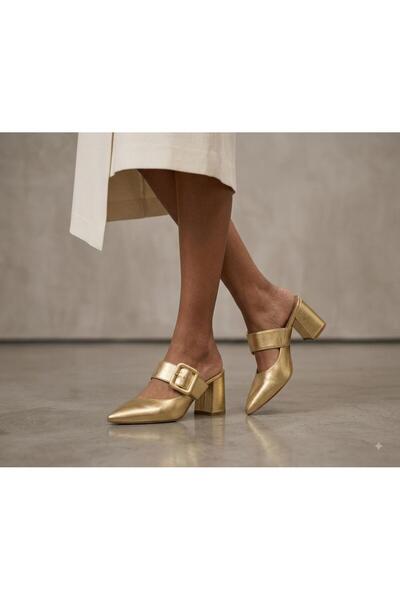 VİP SMR MODA Claylr Banded Gold Buckle Detailed Pointed Toe Women's Heeled Sl...