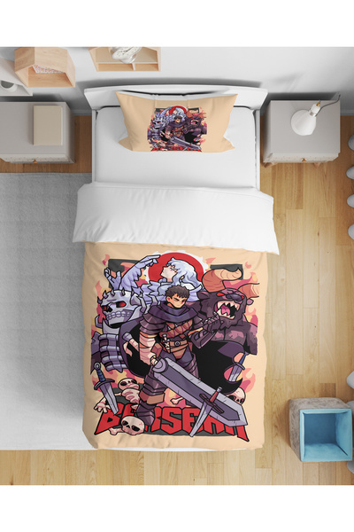 Levva Home Berserk Anime Patterned 3D Digital Printed Single Bed Sheetless Te...