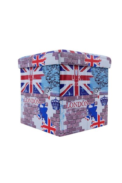 OEM Taburet London, cu spatiu depozitare, pliabil, patrat, imitatie piele, mu...