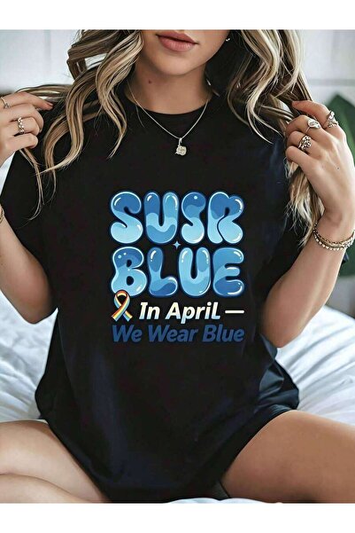 29CUN تي شيرت نسائي كاجوال بتصميم جرافيك للتوعية بالتوحد، تصميم "Susr In Apri...