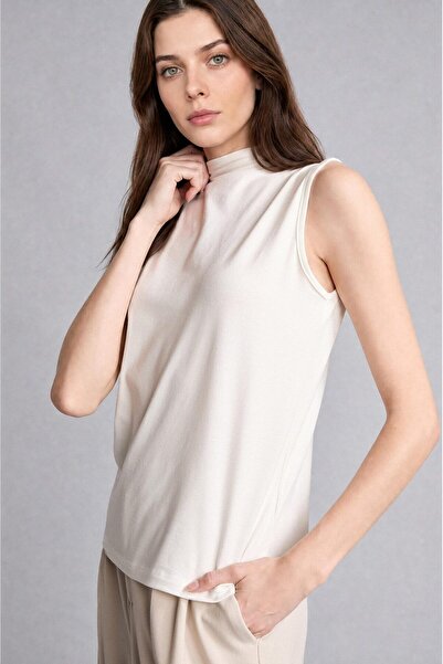 DeFacto Slim Fit Half Turtleneck Sleeveless Ecru Blouse H8821Ax26Au