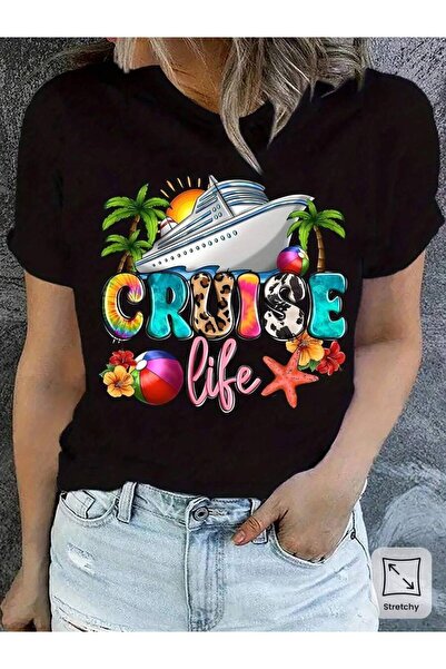 kai22 Wo Casual T-Shirt - Life Graphic, Round Neck, Short Sleeve, Slightly St...