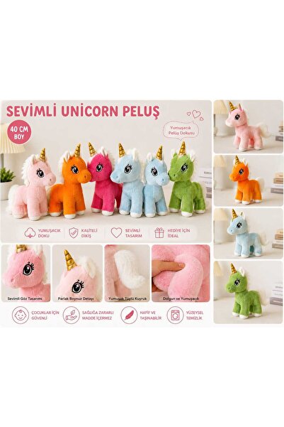 GİYİYORUM SEVİMLİ UNİCORN PELUŞ OYUNCAK 40 CM-YUMUŞAK TÜYLÜ SEVİMLİ AT PELUŞ ...
