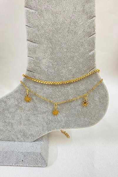 X-Lady Accessories Altın Renk Papatya Model Asansör Ve Sf Zincir Çelik Halhal - 3239