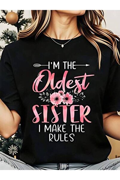 9JY Oldest Sister, Women's I Make The Rules Floral Design, Pure Cotton T-Shir...