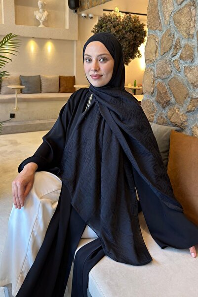 lamelif Cc Desen Aura Cotton Jacquard Shawl Black