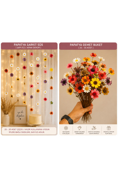 aloha concept Dekoratif Renkli Papatya Çiçek Seti 25-30 Adet – Saplı EVA Çiçe...