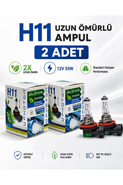 DuoLight H11 12V 55W Uzun Ömürlü Halojen Ampul 2 Adet Sis Farı ve Far Ampulü