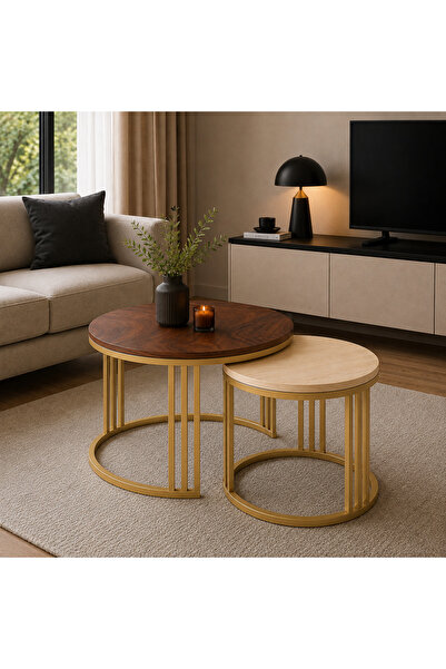 EVDERA MOBİLYA BEST GOLD METAL İKİLİ ORTA SEHPA