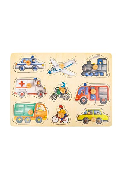Small Foot Puzzle Vehicule Urbane – Jucărie din Lemn cu 9 Piese și Buton de F...