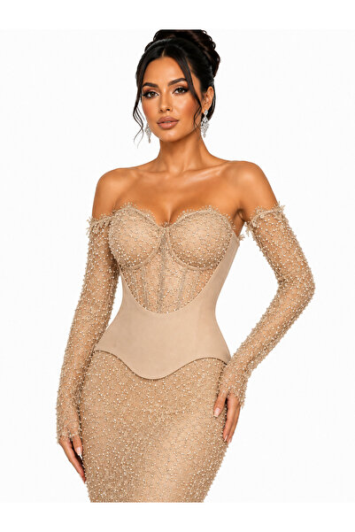 Lovely Dress Balık Kesim Payet İşlemeli Korseli Abiye Elbise – Omuzları Açık ...