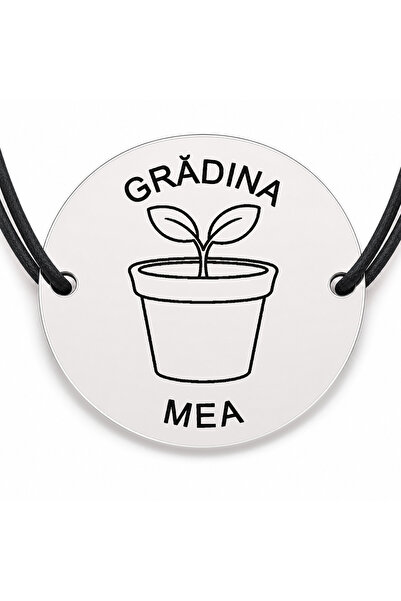 Simoshop Brățară argint 925 cu bănuț gravat rasad in ghiveci, șnur negru regl...