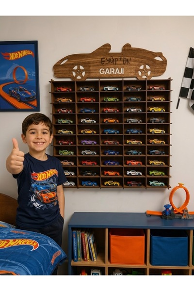 212toyzz Toy Car Rack 50 Pieces Walnut Color (Suitable for Hotwheels and Cars)