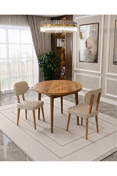 UZMHOME 80 x 80 2 Sandalyeli Mutfak Masa Takımı Atlantik Çam Sabit Masa