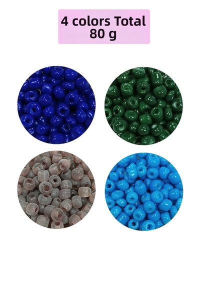 Generic Brand خرز رمل زجاجي مصبوب حجم كبير (6/0) 4 مم - 4 ألوان - إجمالي 80 ج...