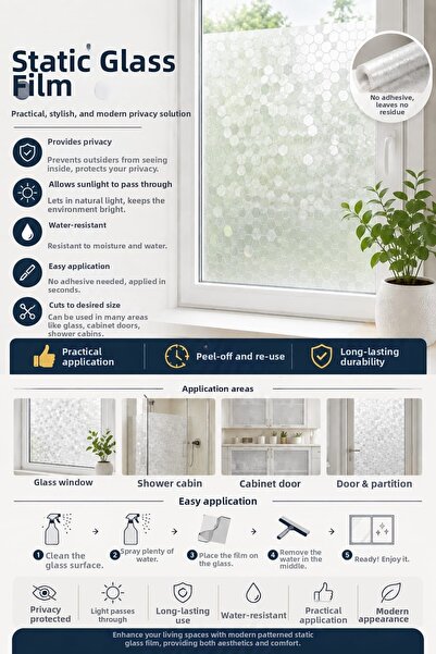 yek home tekstil evinizin her yerinde Folie de sticlă statică cu model, pentr...