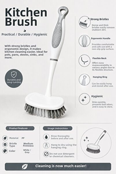 Meleni Home Hangable Kitchen Brush - Silicone Detail Dishwashing Sink Cleaning Brush