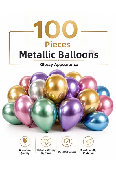 shopExxtra 100 Pcs Metallic Mixed Color Latex Balloon 28 cm Party Birthday We...
