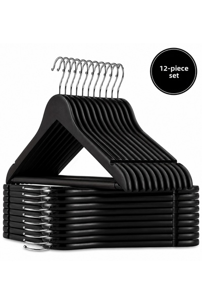 Metallica Concept 12 Pieces - Wooden Look Plastic A Quality Black Clothes Hanger