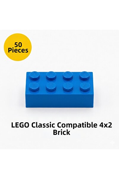 OyuncaklarÜlkesi Lego Compatible Classic 50 Pieces Blue Color 4X2 Brick Block...