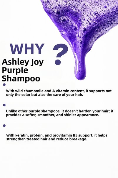 ASHLEY JOY Purple Shampoo 250ml Platinum, Anti-Orange Effect for Blonde Hair, Contains Keratin, Paraben-Free Silver
