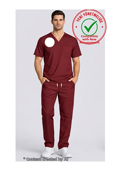 nutrix uniforma زي طبي للموظفين الصحيين بشعار أحمر داكن من الليكرا للرجال (مت...