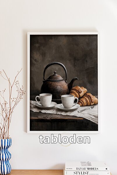 tablodea Masă de cafea vintage în stil TD, cu aspect de pictură în ulei, ceas...