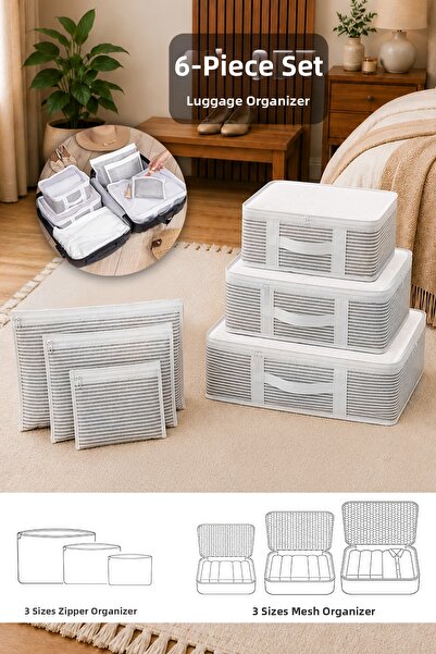 Meleni Home 6-piece luggage organizer set - striped travel organizer suitcase...