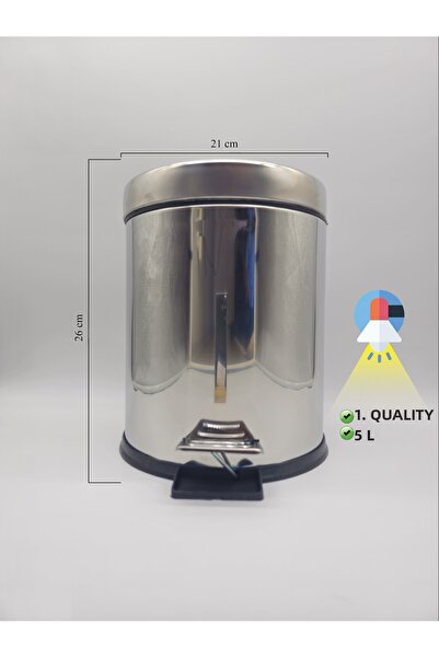 Filia Yapı Bright Chrome Pedal Trash Can, Stainless Steel, 5 Liters, Fashiona...