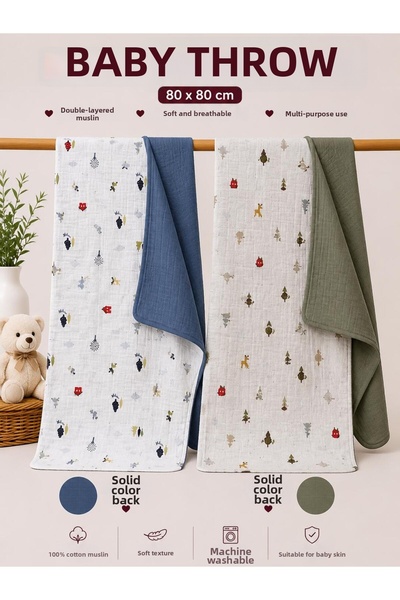 Zümra Baby Multi-Purpose Double-Sided Muslin Blanket & Blanket Set of 2 100% ...