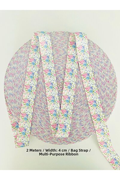 seyranat 2 Meters Width 4 cm White Vintage Floral Patterned Bag Strap, Column...