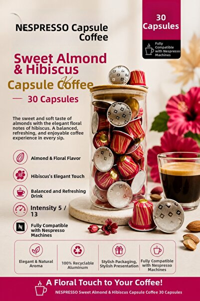 Nespresso قهوة كبسولات اللوز الحلو والكركديه 30 قطعة + علبة زجاجية هدية