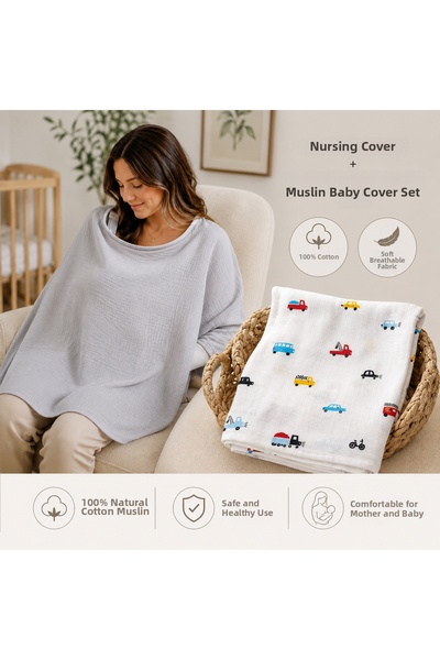 Minora Baby&Kids Minora Nursing Cover and Muslin Cover Set 100% Cotton Mother...