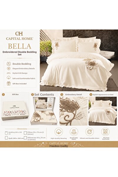 Capital Home Embroidered Ruffled Duvet Cover Set Double Size
