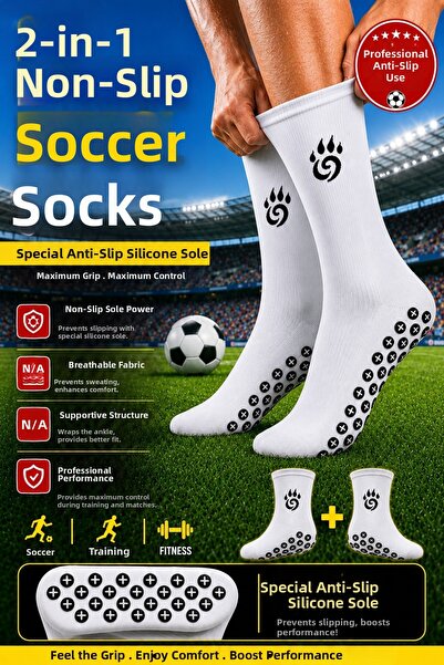 BS BEYAZ SHOES Pachet de 2 șosete de fotbal Pro anti-alunecare cu talpă din s...