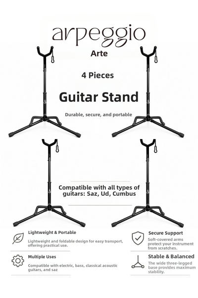 arpeggio ARTE 4 Pieces Guitar Stand - Foldable Electric Acoustic Classical Ba...
