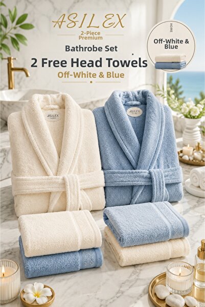Asilex Home Collection Asilex Home Double Towel Bathrobe Set Cotton Women's a...