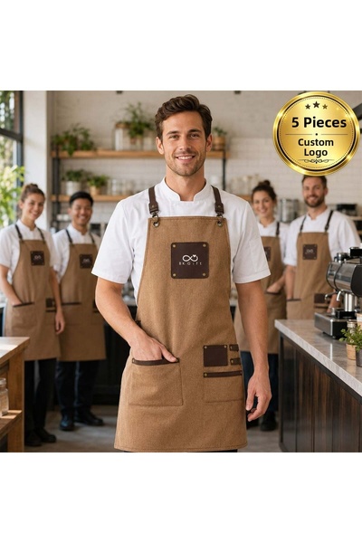 Bk Gift 5 Pieces of Istanbul Apron with Your Logo, Saddle Model Water-Repelle...