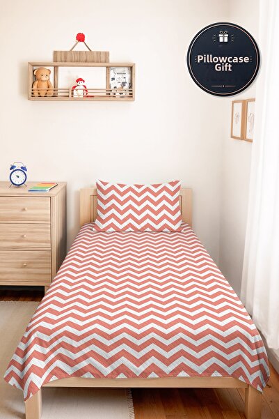Evimde Bambaşka Set de lenjerie de pat pentru tineret, roz, cu model zigzag g...
