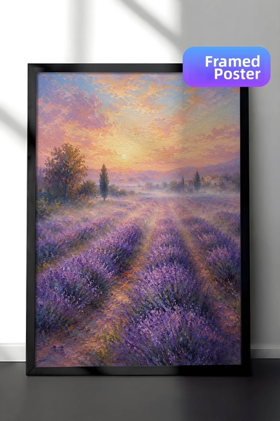 Zestia Pictură murală inspirată de Monet cu câmpuri de lavandă, peisaj impres...