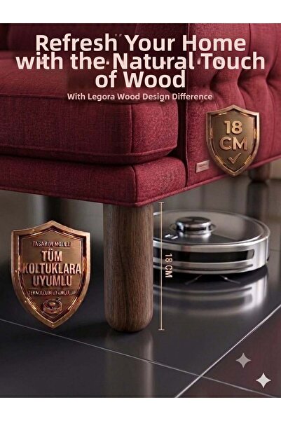 LEGORA WOOD DESİNG 18 cm Bohemian Dark Walnut Wooden Furniture Leg Hornbeam W...