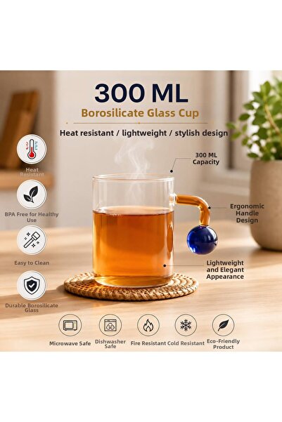 DİLAY HOME 300 ml Modern Colored Glass Mug with Handle
