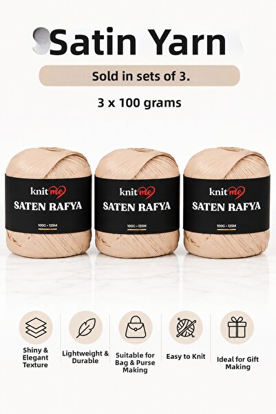 knitme حبل ساتان رافيا 100 جرام 125 متر حبل حقيبة سوبا 3 قطع
