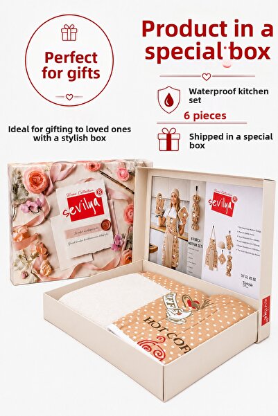 sevilya Bahar 6 Piece Boxed Kitchen Set Liquid-Proof Kitchen Apron Dowry Set ...