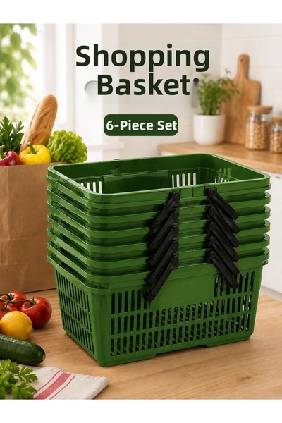 LOREMPBOX 6-Piece Market Basket Multi-Purpose Plastic Shopping Basket with Er...