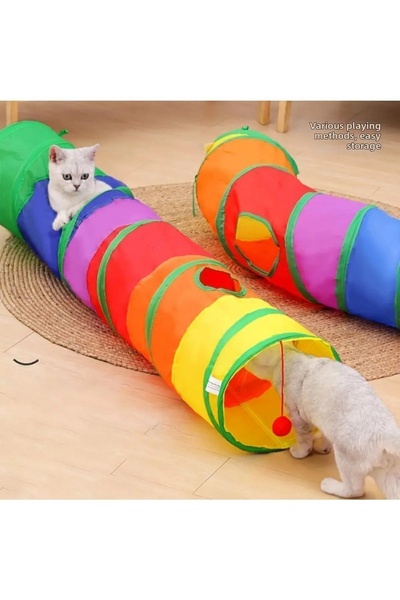 Empressco Straight Cat Tunnel Folding Rainbow Long Straight Cat Dog Play Tunn...