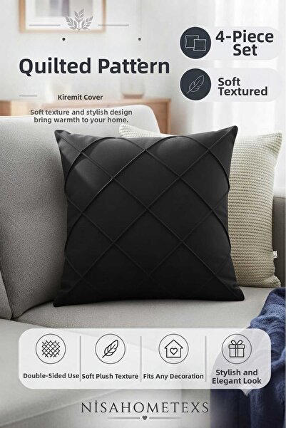 Nisahometeks 4 Pieces Black Soft Textured Salon Cushion Cover & Pillowcase 43...