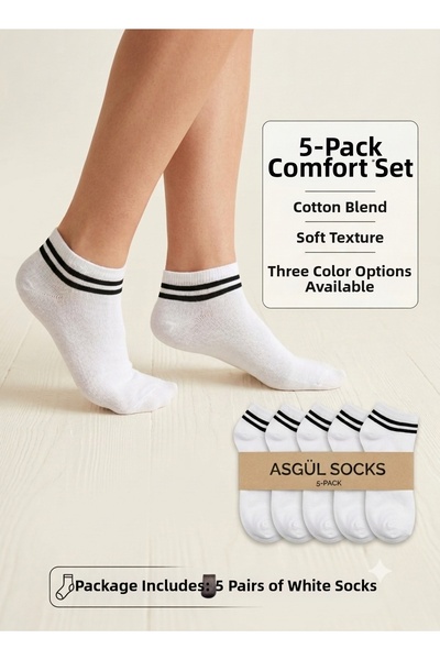 ASGÜL SOCKS Σετ ριγέ κάλτσες-μποτάκια 5 ζευγάρια